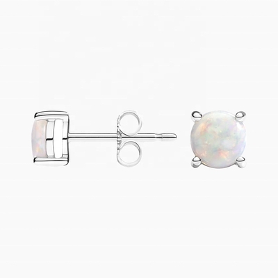 Anting-anting Kancing Opal Solitaire 6MM Emas 18K Untuk Wanita dan Gadis Perhiasan Mewah