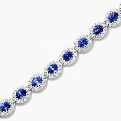 5.7mm Lebar Zircon Tenis Gelang Oval Emerald Putih 14K Emas Gelang Wanita