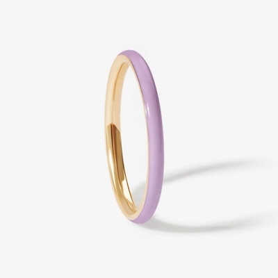 Pink enamel 18K emas plating cincin padat 925 Sterling Perak tumpukan cincin