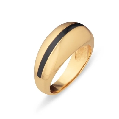Grosir 18K Plated Gold Strip Pink Enamel Dome 925 Sterling Perak Wanita Cincin