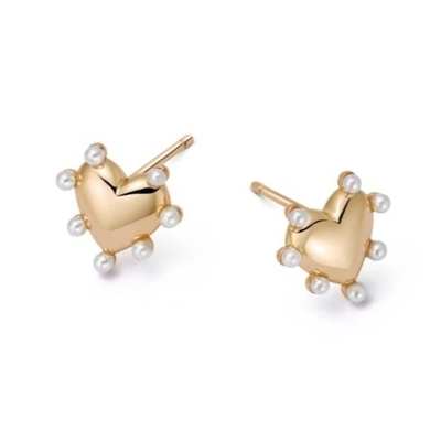 Hati Bentuk Mutiara Earrings Stud buatan tangan Di 925 Sterling Perak 14K Emas Untuk Gadis Fashion Perhiasan Mewah