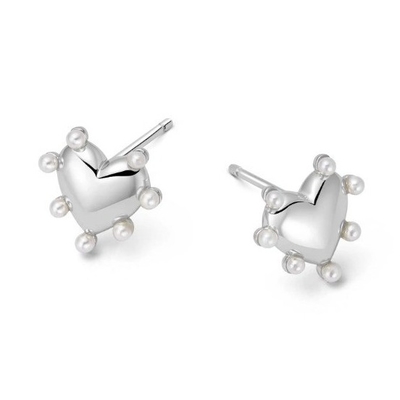 Hati Bentuk Mutiara Earrings Stud buatan tangan Di 925 Sterling Perak 14K Emas Untuk Gadis Fashion Perhiasan Mewah