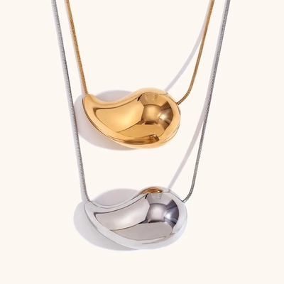 Customized 18K Gold Teardrop Necklace 45+5cm Kuningan Teardrop Necklace