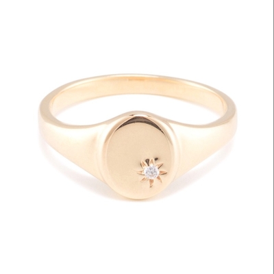 18K Gold Vermeil Sunflower Signet Ring dengan Desain Minoritas di 925 Sterling Silver