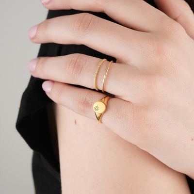 18K Gold Vermeil Sunflower Signet Ring dengan Desain Minoritas di 925 Sterling Silver