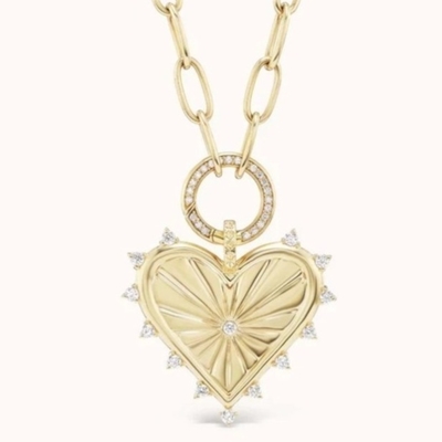 18K Gold Putih CZ Spiked Love Heart Charm Kalung 925 Sterling Silver Pendant