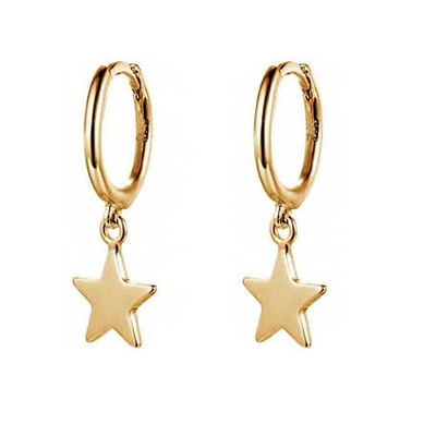 Kuningan 14K Emas Bintang Bentuk Hoop Earrings Untuk Wanita Perhiasan sehari-hari sederhana