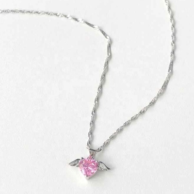 S925 Perak Sterling Sayap Cinta Kalung Wanita Hati Zircon tulang selangkangan Rantai Perhiasan