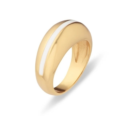 Grosir 18K Plated Gold Strip Pink Enamel Dome 925 Sterling Perak Wanita Cincin