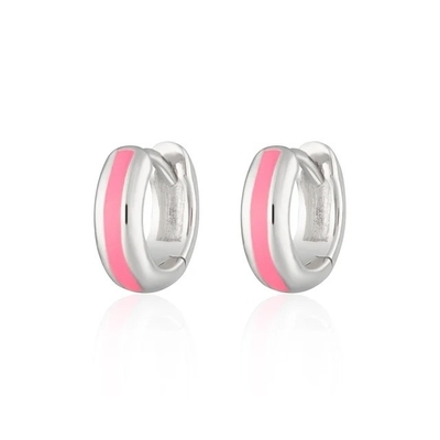 925 Logo Disesuaikan 18K Gold Plated Pink Enamel Huggie Earrings Untuk Wanita