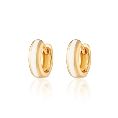 925 Logo Disesuaikan 18K Gold Plated Pink Enamel Huggie Earrings Untuk Wanita