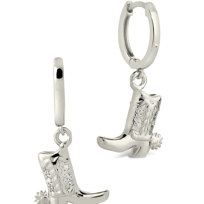 Sepatu Koboi Mikro Ringan Kuningan Drop Earrings Putih CZ Batu Kuningan Dangle Earrings