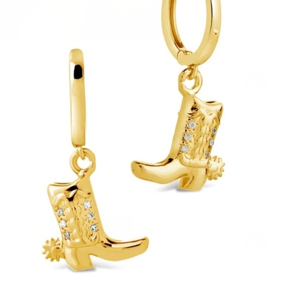 Sepatu Koboi Mikro Ringan Kuningan Drop Earrings Putih CZ Batu Kuningan Dangle Earrings