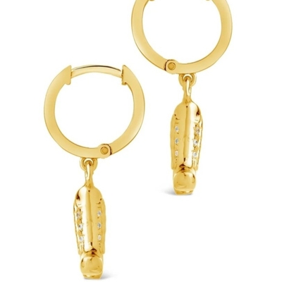 Sepatu Koboi Mikro Ringan Kuningan Drop Earrings Putih CZ Batu Kuningan Dangle Earrings