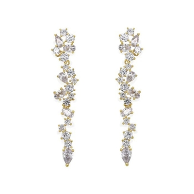 Cluster Drop Bridal Statement Earrings Putih Kubik Zircon Kuningan Earrings Disesuaikan