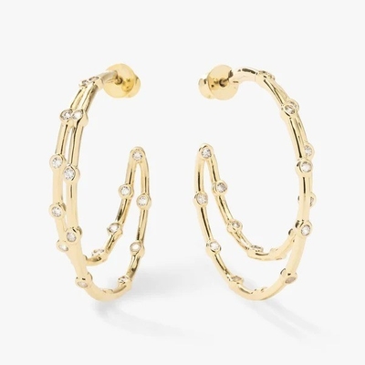 White Cubic Zirconia Hoop Earrings Bezel Set Twin Hoop Earrings 18K Gold