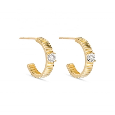 Wanita Kubic Zirconia Diamond Hoop Earrings Kuningan Bulat Berpotongan