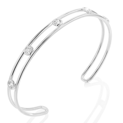 Platinum Diamond Cubic Zirconia Cuff Bracelet Lebar 6mm CZ Cuff Bracelet