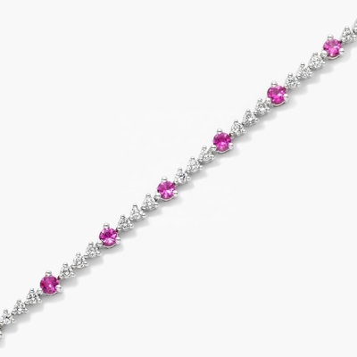 3mm Putih Zircon Ruby Tenis Gelang Potong Bulat Sterling Perak Tenis Gelang