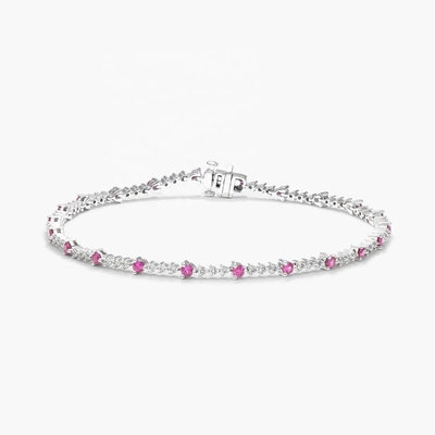3mm Putih Zircon Ruby Tenis Gelang Potong Bulat Sterling Perak Tenis Gelang