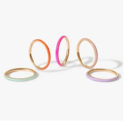 Pink enamel 18K emas plating cincin padat 925 Sterling Perak tumpukan cincin