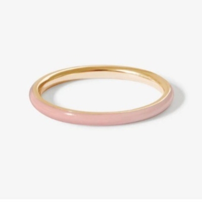 Pink enamel 18K emas plating cincin padat 925 Sterling Perak tumpukan cincin