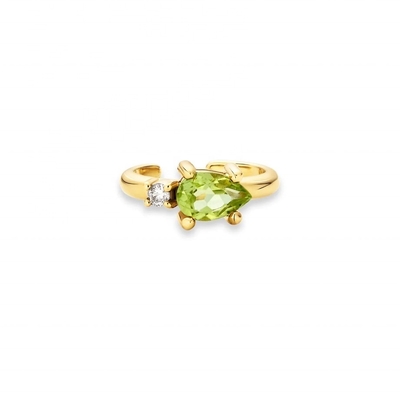 Anting-anting manset CZ peridot potongan buah pir berlapis emas 18 karat berbahan perak sterling 925 dengan desain TRENDY