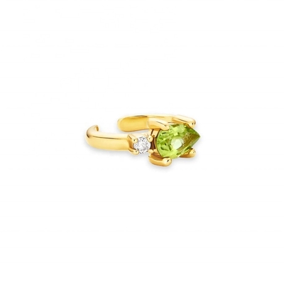 Anting-anting manset CZ peridot potongan buah pir berlapis emas 18 karat berbahan perak sterling 925 dengan desain TRENDY