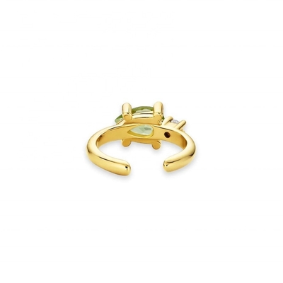 Anting-anting manset CZ peridot potongan buah pir berlapis emas 18 karat berbahan perak sterling 925 dengan desain TRENDY