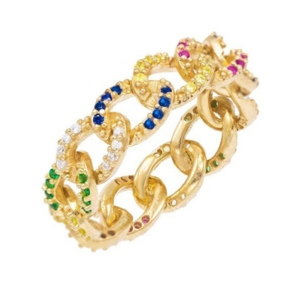 925 Sterling Silver Eternity Link Chain Band Wanita Cincin Gaya Klasik Kuba dengan ZIRCON