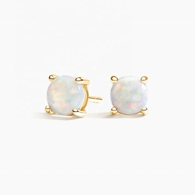 Anting-anting Kancing Opal Solitaire 6MM Emas 18K Untuk Wanita dan Gadis Perhiasan Mewah