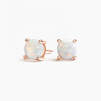 Anting-anting Kancing Opal Solitaire 6MM Emas 18K Untuk Wanita dan Gadis Perhiasan Mewah