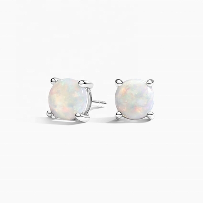 Anting-anting Kancing Opal Solitaire 6MM Emas 18K Untuk Wanita dan Gadis Perhiasan Mewah