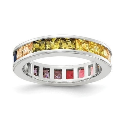 Warna-warni Kubic Zircon Eternity Wedding Ring Band untuk Wanita 925 Perak Ramah Lingkungan