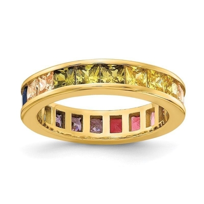 Warna-warni Kubic Zircon Eternity Wedding Ring Band untuk Wanita 925 Perak Ramah Lingkungan