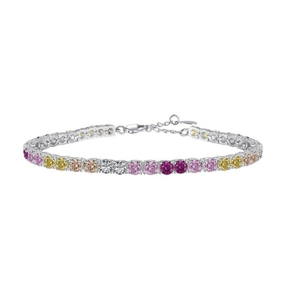 Gaya Pribadi Pelangi Zircon Inset 925 Sterling Perak Tenis Gelang Untuk Wanita