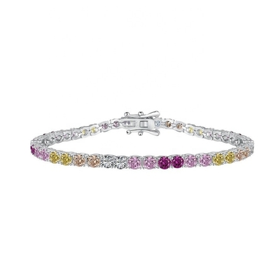 Gaya Pribadi Pelangi Zircon Inset 925 Sterling Perak Tenis Gelang Untuk Wanita