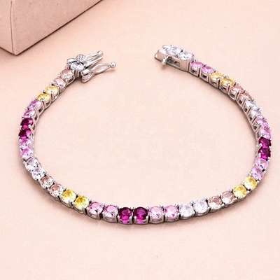 Gaya Pribadi Pelangi Zircon Inset 925 Sterling Perak Tenis Gelang Untuk Wanita