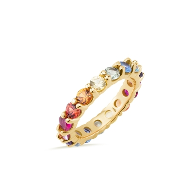 Perhiasan Kubic Zircon Berwarna-warni Wanita 925 Perak Sterling Eternity Band Ring
