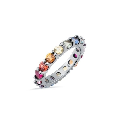 Perhiasan Kubic Zircon Berwarna-warni Wanita 925 Perak Sterling Eternity Band Ring