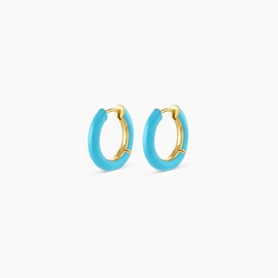 Logo yang disesuaikan Chunky 18K Gold Plated Hoop Turquoise Enamel Color 925 Sterling Silver Huggies Earrings