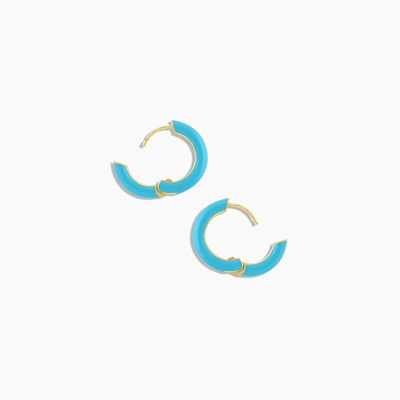 Logo yang disesuaikan Chunky 18K Gold Plated Hoop Turquoise Enamel Color 925 Sterling Silver Huggies Earrings