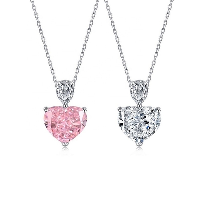 S925 Kalung Perak Sterling untuk Wanita Pink Heart White Drop Pear CZ Pendant Collarbone Chain