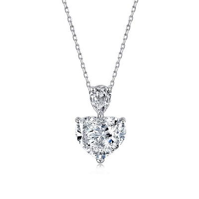 S925 Kalung Perak Sterling untuk Wanita Pink Heart White Drop Pear CZ Pendant Collarbone Chain