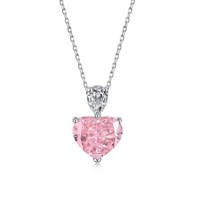 S925 Kalung Perak Sterling untuk Wanita Pink Heart White Drop Pear CZ Pendant Collarbone Chain