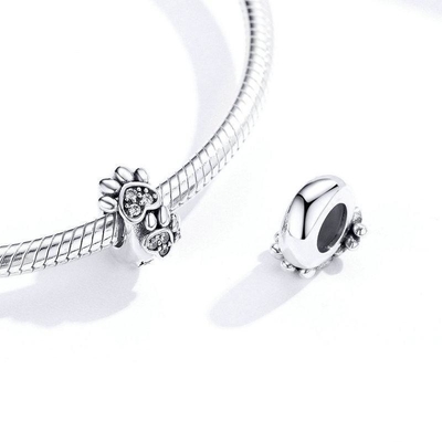 White Cubic Zircon Footprint Shape Beads Charm Untuk Wanita 925 Sterling Perak Gelang Charms