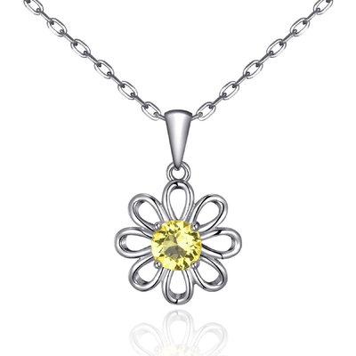 925 Sterling Silver Sunflower Pendant dengan Rantai Perhiasan Desain Kuning Kubik Zircon