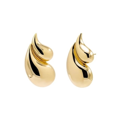 2024 Double Teardrop Fashion 18K Earrings Plated Gold dan Penerimaan Logo yang Disesuaikan