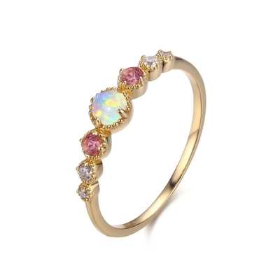 Opal dan Ruby CZ 925 Sterling Perak Menumpuk Cincin Wanita Perhiasan Wanita