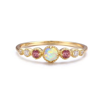 Opal dan Ruby CZ 925 Sterling Perak Menumpuk Cincin Wanita Perhiasan Wanita
